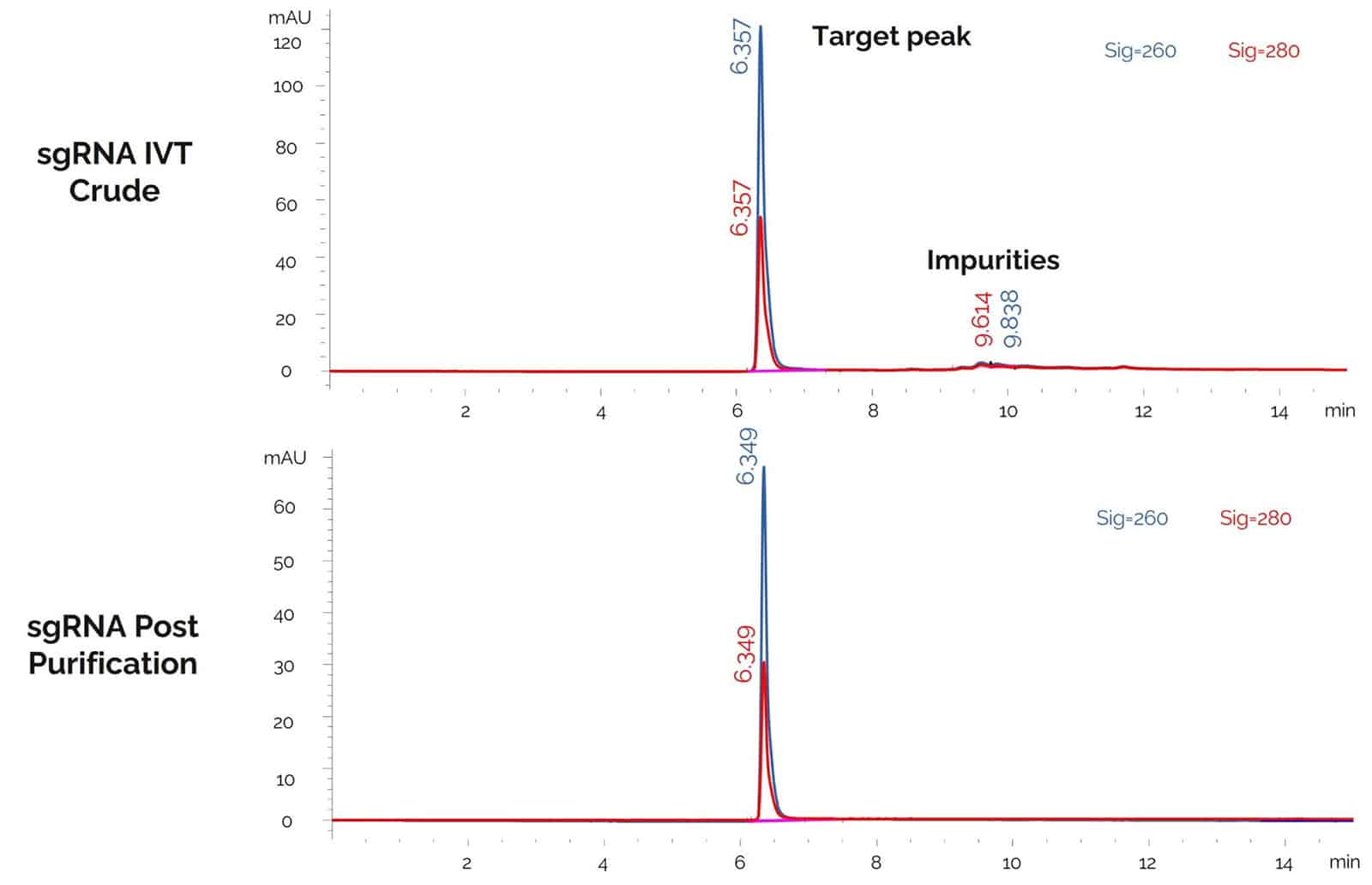 High purity of sgRNA by an HPLC analysis.